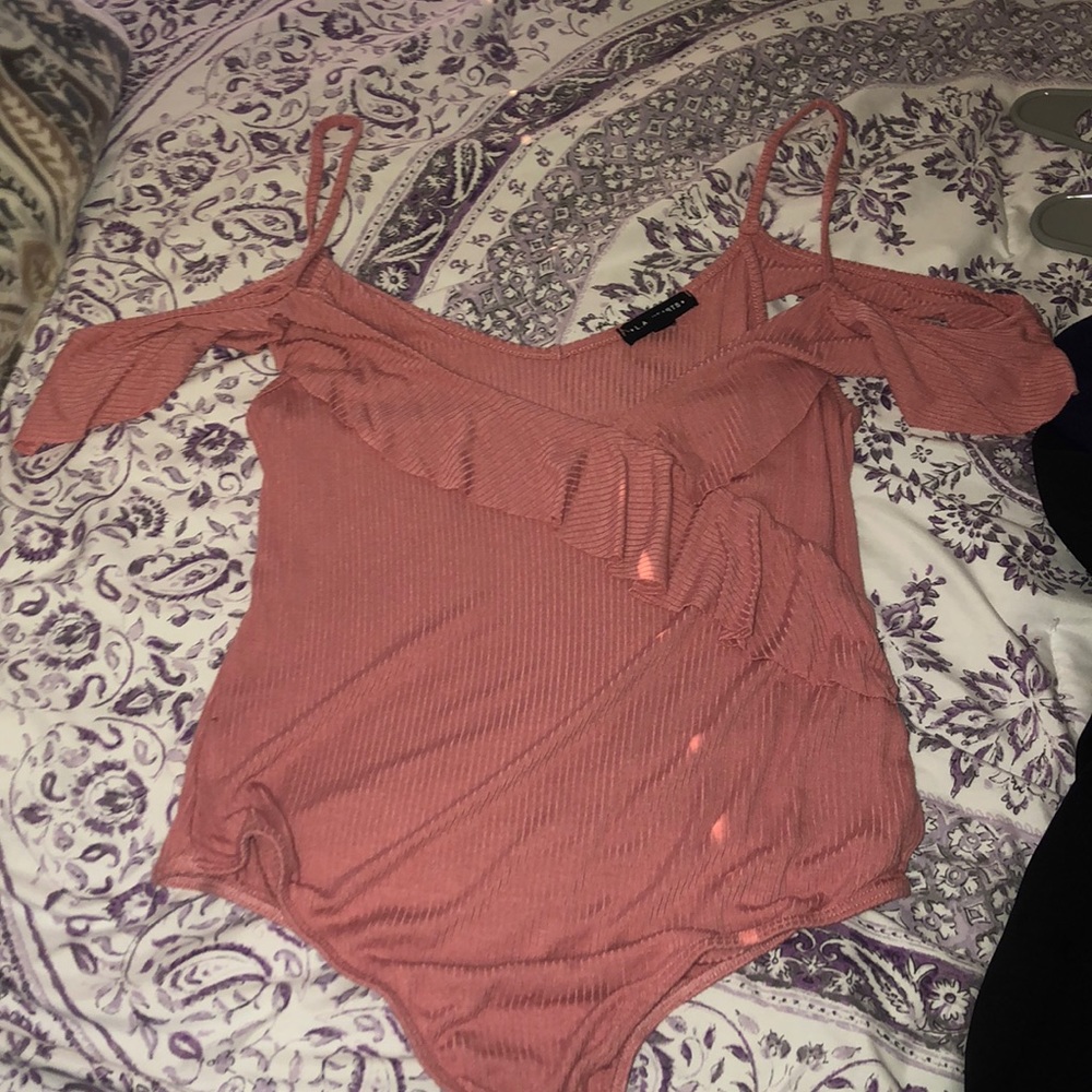 Pink Pacsun over the shoulder bodysuit
